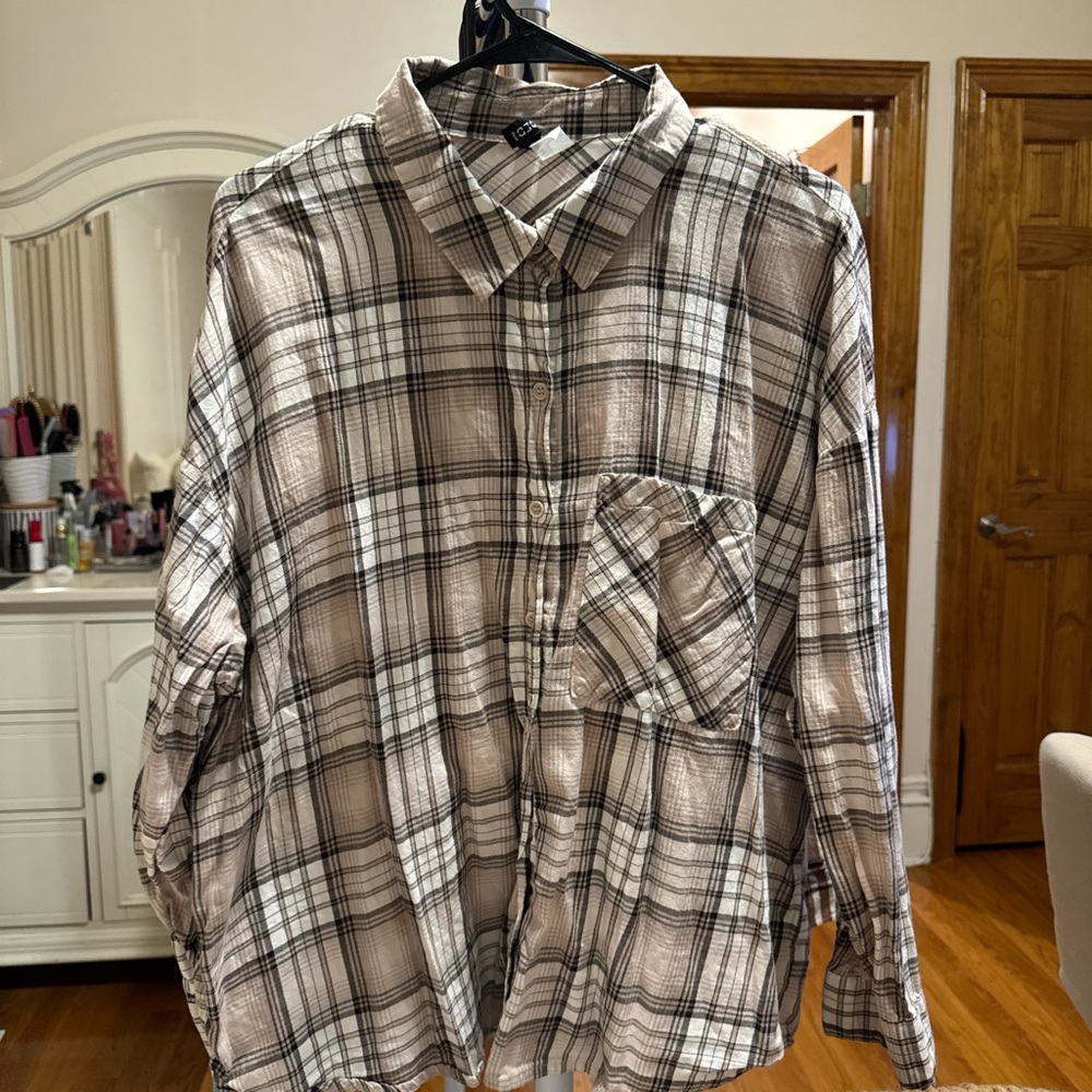 Old Navy Beige and Black Plaid Casual Shirt